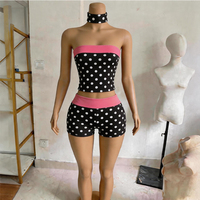 Ensemble Lounge 2 Pièces à Pois avec Haut Bustier Convertible et Short à Taille Rabattable pour l'Été, Logo Personnalisé, Coton Spandex