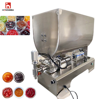 Machine de remplissage semi-automatique horizontale avec mélangeur et grande trémie pour le remplissage de pâte liquide, confiture de fruits, miel visqueux, sauce