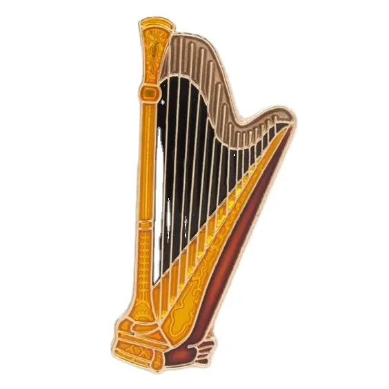 Personalizado harpa design broche pin sinfonia orquestra mulheres música nota ouro metal peças musical corda instrumentos pinos lembrança