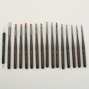 Pinceau à ongles plat en nylon avec manche en bois, embout serti, pour la sculpture, la peinture florale, le gel de photothérapie, outil d'art des ongles - Product Image 1