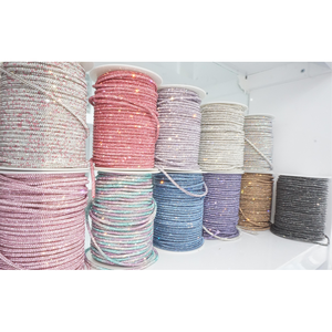 Lacets décoratifs en cristal Happyquality de 4 mm, 6 rangées, <span class=keywords><strong>cordon</strong></span> DIY, corde en <span class=keywords><strong>diamant</strong></span> d'eau, tube rond coloré scintillant en verre, vêtements, sacs - Product Image 3
