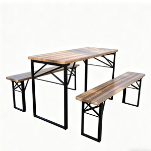 Ensemble de table pliante en bois, table et bancs portables pour le camping, table de jardin, plateau en bois, pieds en métal, ensemble de pique-nique pliable 3 pièces - Product Image 1