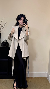 2024 Style coréen de haute qualité grand revers <span class=keywords><strong>court</strong></span> ample minceur Simple avec ceinture <span class=keywords><strong>Trench</strong></span> Coat - Product Image 6