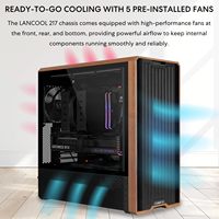 Boîtier PC ATX Lian Li LANCOOL 217 en bois de noyer véritable, tour moyenne, 5 ventilateurs PWM préinstallés, 2x170mm, 2x120mm, 1x140mm, alimentation flexible