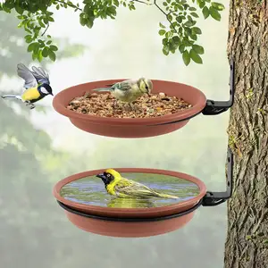 Outdoor Garden Wall Tree 2 Trays Feeding Metal Hanging Iron Hanging Bird Feeder Bath Tray Heavy Duty Iron Ring