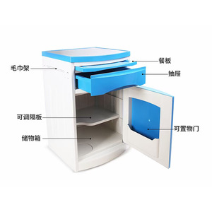 Hospital <b>Bedside</b> <b>Table</b> Plastic L480xW480xH760mm With Drawer And Door Storage For Medical Use - Product Image 1