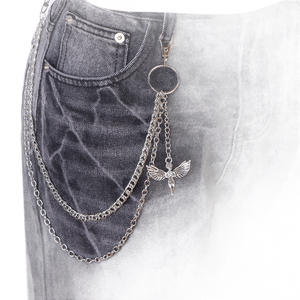 Cadena de cintura de metal de doble capa con colgante de alas de ángel, estilo hip hop de plata tibetana para hombres y mujeres, accesorio de uso diario. - Product Image 5