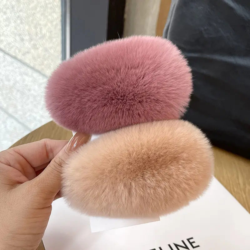New Arrival Rabbit Fur Hair Clips Soft Korean Winter Plush Rabbit Fur Popular Hairpins Women Girls Hair Accessories