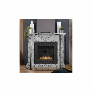 Écran de cheminée en fer forgé noir à 3 panneaux avec porte, grille de protection contre les étincelles pour foyer - Product Image 1