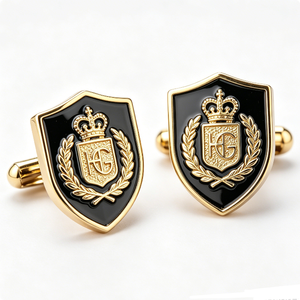 Custom Logo Gold Plated Zinc Alloy Cufflinks Luxury Formal Wedding Gift with Crown Monogram Design - Product Image 5