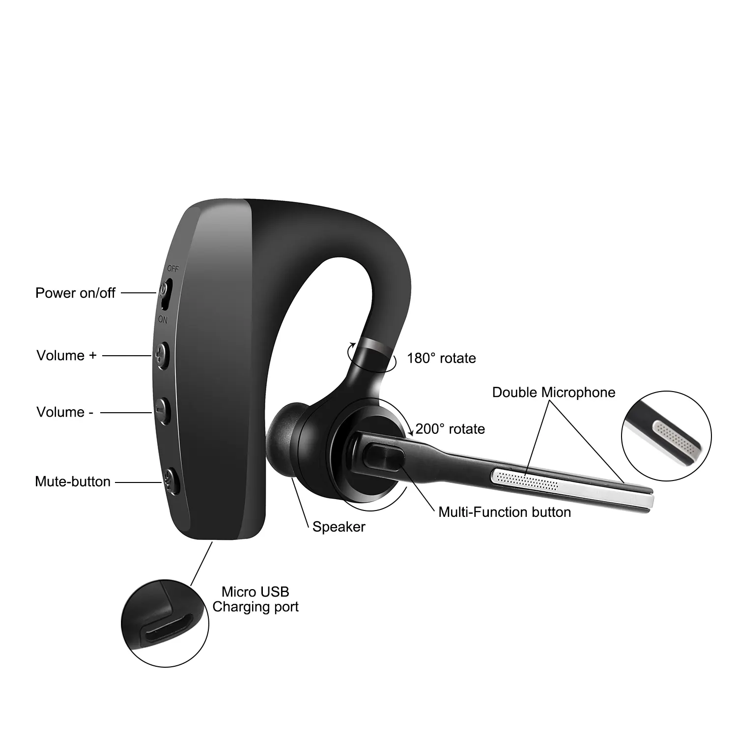 Global Crown K10C Headset Bisnis nirkabel Mini mikrofon ganda tunggal Stereo Handsfree berkendara mobil earphone untuk ponsel