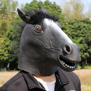 Máscara de cabeza de caballo de látex, accesorio de disfraz de animal de dibujos animados de talla única para fiesta de Halloween, Cosplay - Product Image 4