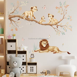 Animal de la forêt <span class=keywords><strong>Lion</strong></span> King <span class=keywords><strong>famille</strong></span> papillon stickers muraux salon canapé décoration papier peint auto-adhésif PVC papiers peints - Product Image 1