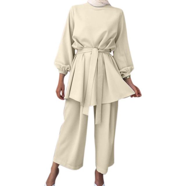 HANO 2024 New Solid Color Modest Set Cross Border Versatile Set Fashion Abaya 2 Piece Set Muslim Islamic Clothing