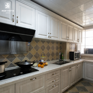 Meuble <span class=keywords><strong>de</strong></span> rangement mural supérieur sur mesure <span class=keywords><strong>pour</strong></span> cuisine complète, design minimaliste sans poignée, résistant à l'huile, finition grain <span class=keywords><strong>de</strong></span> bois, <span class=keywords><strong>pour</strong></span> maisons modernes - Product Image 2