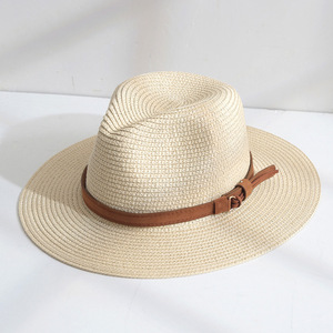 Chapeau Panama classique en paille de papier pour femme, chapeau Fedora, chapeau de soleil de plage, chapeau <span class=keywords><strong>jazz</strong></span> avec bande en cuir - Product Image 4