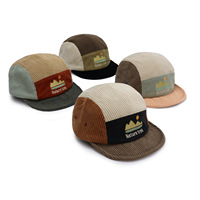 Gorra de 5 Paneles de Pana Personalizada con Parches, Visera Plana, Bordado de Montaña, para Senderismo, Camping, Estilo Urbano, Vintage, Unisex