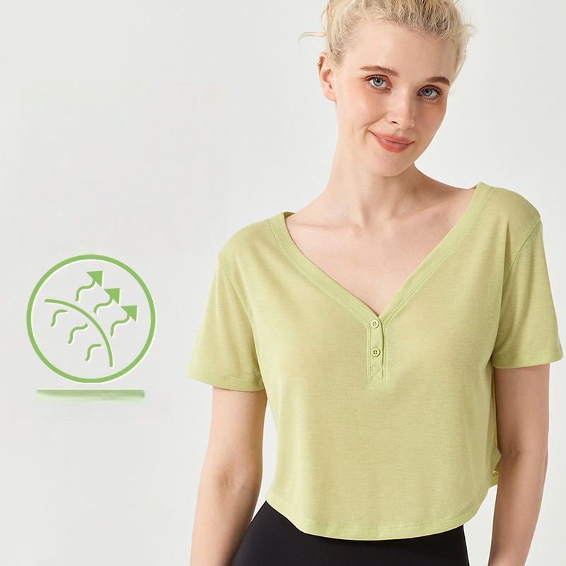 Factory Direct Sales Women's Yoga Gym Fitness Top Adult V Neck Breathable Ballet Training Yoga Top