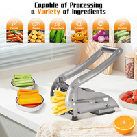 Coupe-frites manuel professionnel en acier inoxydable avec levier de pression, 2 têtes interchangeables, emballage en boîte colorée pour la vente en gros