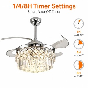 Luxury 48 Inch Crystal Ceiling Fan with <b>LED</b> Light Dimmable 3 Color Temperature Reversible DC Motor Remote - Product Image 6