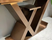 Tables d'appoint étroites en pierre frittée micro-cristalline de luxe pour salon moderne, console en marbre et acier inoxydable doré pour villa et hôtel