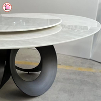 Natürlicher Weißer Onyx Runder Esstisch Maßgefertigt in Jeder Größe Luxuriöser Steintisch mit Drehbarem Lazy Susan für Villa-Heimdekoration