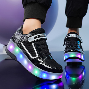 Flashing Roller Shoes For Kids With Two Wheels Mesh Material Light Up Sneakers Outdoor Sport Wear - Product Image 3