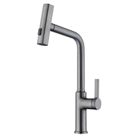 Robinet de cuisine monocommande moderne en laiton, mitigeur eau chaude/froide avec douchette extractible, gris anthracite, pour maison et hôtel