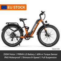 Vakole V26 Bici Elettrica Fat Bike 26" 250W in Lega di Alluminio con Sospensione Completa, Batteria al Litio 36V 20.8Ah per Sentieri di Montagna