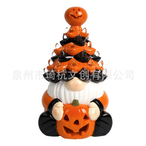 Lanterne citrouille gnome d'Halloween en résine, décoration lumineuse pour intérieur, cadeau d'Halloween - Product Image 3