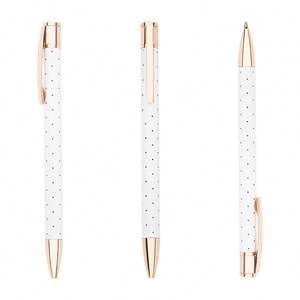 Bolígrafo Blanco con Detalles Dorados y Diseño de Puntos, Venta al Por Mayor, Personalizable con Logotipo y Color - Product Image 3