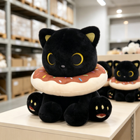 Peluche chat noir kawaii avec collier en forme de beignet, 8 pouces, animal en peluche doux, cadeau d'anniversaire mignon pour les enfants et les filles