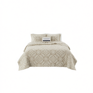 Ensemble de couvre-lit en coton Db Modern Taupe King Cal King 3 pièces, broderie florale, couvre-lit doux pour hôtels - Product Image 1