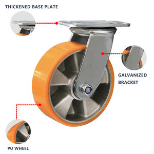 4 5 6 8英寸平底通用带制动轮工业推车铝芯聚氨酯重型脚轮 - Product Image 5