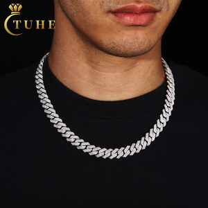 Collier Chaîne Maille Cubaine Luxe Plaqué Or 12mm avec Diamants Moissanite VVS de Laboratoire pour Hommes et Femmes - Product Image 1