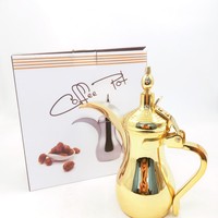 Cafetière arabe Dallah en acier inoxydable argenté 1L (1000 ml) durable et luxueuse, avec paroi intérieure sablée, idéale pour les fêtes
