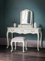 Ensemble coiffeuse et tabouret de maquillage en chêne massif sculpté style français, miroir de maquillage, bureau vintage français pour chambres à coucher de petite taille