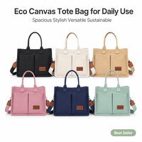Bolsa de Lona de Gran Capacidad para Mujer, con Múltiples Bolsillos Exteriores, Bolsa de Compras de Algodón para Llevar al Hombro o Cruzada, con Logotipo Personalizado