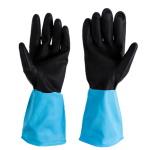 Pas cher Noir Bleu Industriel Ménage Contraste Deux Couleurs Résistant À L'huile Résistance Chimique Latex Caoutchouc Lavage Propre Gants De Travail - Product Image 1