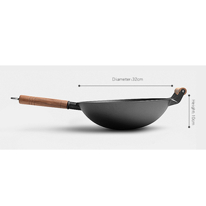 <span class=keywords><strong>Wok</strong></span>-sartén de hierro fundido presazonado, fondo redondo, chino, con mango de madera y tapa - Product Image 6