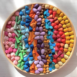Blocs en bois arc-en-ciel pour enfants Montessori Home Toddler Activities Loose Parts Play Materials Waldorf Toys Children's Constructor - Product Image 1