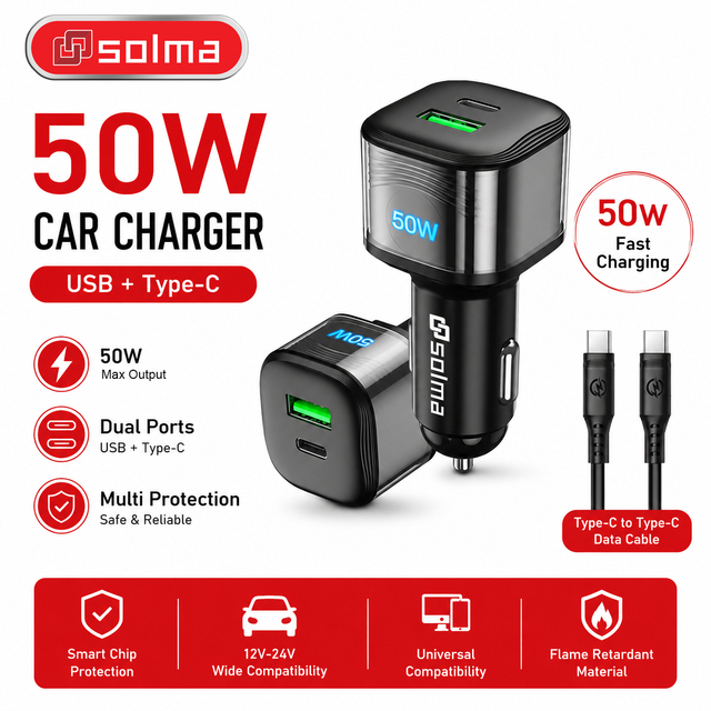 Hot Sale Cheap Price 50W Car Use GaN Super Fast Charger Power Adapter for iPhone Samsung Phones for Car