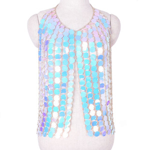 Chaîne de soutien-gorge tendance en gros, sans manches, chaîne de soutien-gorge à paillettes colorées, cardigan sexy dos nu pour fille, haut érotique ajouré, <span class=keywords><strong>bijoux</strong></span> de chaîne de corps - Product Image 4