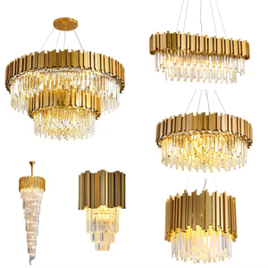 Adjustable Height Mid Century <b>Industrial</b> K9 Crystal <b>Light</b> <b>Fixture</b> Chandelier Supply 8 <b>Lights</b> Gold Oval Metal Pendant - Product Image 1