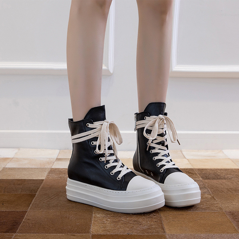 Casual Canvas Shoes Luxury Trainers Ankle Lace Up Women Sneaker Zip  Hip Hop Streetwear Flat Chunky Sneaker Shoes