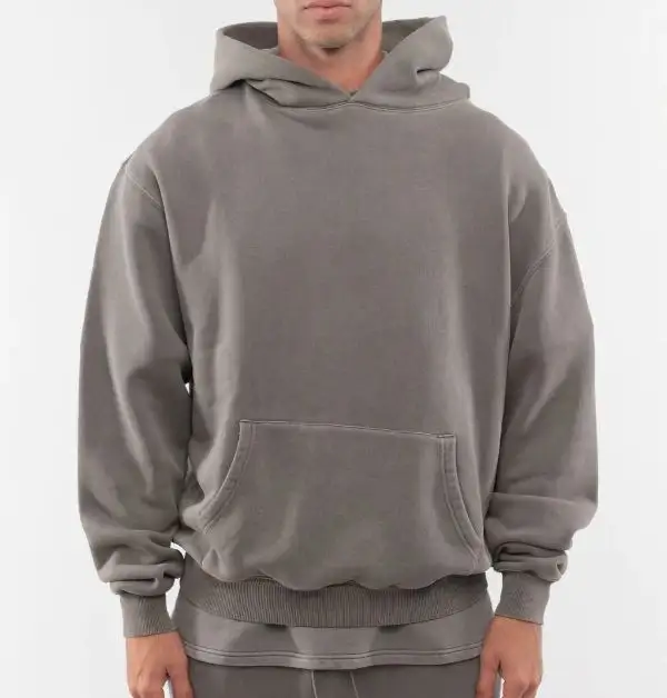 Streetwear Essential Distressed Men's Gray Hoodie Vintage Look Cotton Pullover for Casual Style