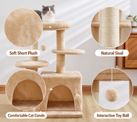 Arbre à chat classique en sisal beige brun, tour à chat multi-niveaux avec poteaux à gratter et échelle pour chats d'intérieur