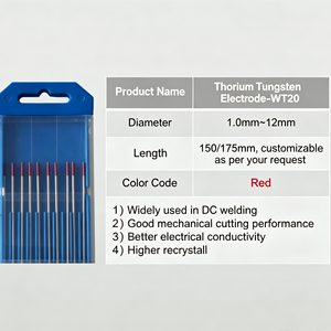 WT20 焊接 TIG 钨电极 红色尖端 <span class=keywords><strong>2</strong></span>% 钼合金 1.6mm/<span class=keywords><strong>2</strong></span>.4mm AWS A5.12 认证 高温耐热 稳定电弧/低弧电弧 - Product Image 2