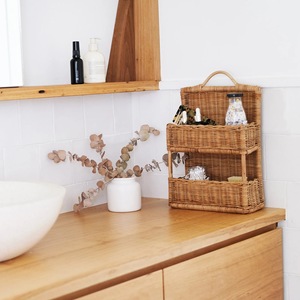 Rattan Wall Mounted Storage <b>Basket</b> Double Layer Rectangle Hanging Rack For Neatening And Home Decoration - Product Image 2
