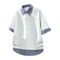 Polo à col et ourlet à carreaux, pour un usage quotidien, 55,6% coton, 44,4% polyester, style preppy